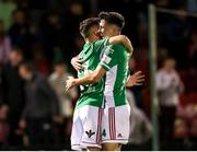 8 October 2021; Barry Coffey of Cork City, right, is congratulated by team-mate Aaron Bolger after scoring his side's second goal during the SSE Airtricity League First Division match between Cork City and Wexford at Turners Cross in Cork. Photo by Michael P Ryan/Sportsfile