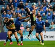 9 October 2021; Antonio Rizzi of Zebre in action against Adam Byrne of Leinster during the United Rugby Championship match between Leinster and Zebre at the RDS Arena in Dublin. Photo by Harry Murphy/Sportsfile
