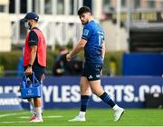 9 October 2021; Harry Byrne of Leinster leaves the field with an injury during the United Rugby Championship match between Leinster and Zebre at the RDS Arena in Dublin. Photo by Harry Murphy/Sportsfile