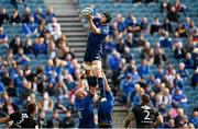 9 October 2021; Ryan Baird of Leinster wins possession in the lineout during the United Rugby Championship match between Leinster and Zebre at the RDS Arena in Dublin. Photo by Harry Murphy/Sportsfile