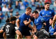 9 October 2021; Scott Penny of Leinster celebrates a scrum penalty with team-mate Cian Healy during the United Rugby Championship match between Leinster and Zebre at the RDS Arena in Dublin. Photo by Harry Murphy/Sportsfile