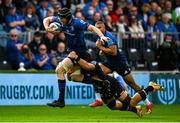 9 October 2021; Ryan Baird of Leinster is tackled by Giovanni Licata of Zebre during the United Rugby Championship match between Leinster and Zebre at the RDS Arena in Dublin. Photo by Harry Murphy/Sportsfile
