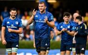 9 October 2021; Leinster players, including Ross Molony, centre, acknowledge the supporters after their side's victory in the United Rugby Championship match between Leinster and Zebre at RDS Arena in Dublin. Photo by Sam Barnes/Sportsfile