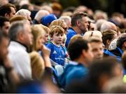 9 October 2021; A young Leinster supporter during the United Rugby Championship match between Leinster and Zebre at the RDS Arena in Dublin. Photo by Harry Murphy/Sportsfile