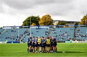 9 October 2021; Leinster players huddle after their side's victory in the United Rugby Championship match between Leinster and Zebre at the RDS Arena in Dublin. Photo by Harry Murphy/Sportsfile