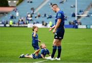 9 October 2021; Jonathan Sexton of Leinster with Finn and Cillian Cronin, sons of Seán Cronin after the United Rugby Championship match between Leinster and Zebre at the RDS Arena in Dublin. Photo by Harry Murphy/Sportsfile