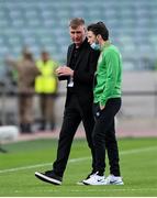 9 October 2021; Republic of Ireland manager Stephen Kenny with Harry Arter before the FIFA World Cup 2022 qualifying group A match between Azerbaijan and Republic of Ireland at the Olympic Stadium in Baku, Azerbaijan. Photo by Stephen McCarthy/Sportsfile