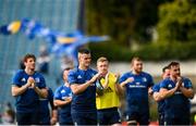 9 October 2021; Jonathan Sexton of Leinster and team-mates applaud supporters after their side's victory in the United Rugby Championship match between Leinster and Zebre at the RDS Arena in Dublin. Photo by Harry Murphy/Sportsfile