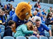 9 October 2021; Leo the Lion with supporters during the United Rugby Championship match between Leinster and Zebre at the RDS Arena in Dublin. Photo by Harry Murphy/Sportsfile