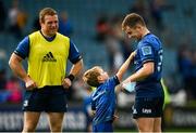 9 October 2021; Luke McGrath of Leinster with Finn Cronin, son of Seán Cronin after the United Rugby Championship match between Leinster and Zebre at the RDS Arena in Dublin. Photo by Harry Murphy/Sportsfile