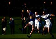 9 October 2021; Seamus O'Carroll of Castleknock shoots to score his side's first goal during the Go Ahead Dublin County Senior Club Football Championship Group 2 match between Castleknock and St Vincent's at Naul in Dublin. Photo by David Fitzgerald/Sportsfile