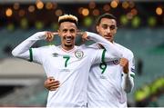 9 October 2021; Callum Robinson of Republic of Ireland celebrates with team-mate Adam Idah, right, after scoring his side's second goal during the FIFA World Cup 2022 qualifying group A match between Azerbaijan and Republic of Ireland at the Olympic Stadium in Baku, Azerbaijan. Photo by Stephen McCarthy/Sportsfile