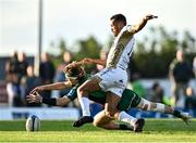 9 October 2021; Ben O’Donnell of Connacht in action against Jordan Olowofela of Dragons during the United Rugby Championship match between Connacht and Dragons at The Sportsground in Galway. Photo by Piaras Ó Mídheach/Sportsfile