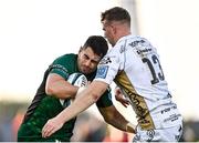 9 October 2021; Tiernan O’Halloran of Connacht is tackled by Jack Dixon of Dragons during the United Rugby Championship match between Connacht and Dragons at The Sportsground in Galway. Photo by Piaras Ó Mídheach/Sportsfile