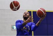 9 October 2021; Julius Brooks of DCU St. Vincent's warms up before the InsureMyVan.ie Men's Super League North Conference match between DCU St Vincent's and Griffith College Templeogue at DCU Sports Complex in Dublin. Photo by Daniel Tutty/Sportsfile