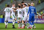 9 October 2021; Republic of Ireland players celebrate after their third goal, scored by Chiedozie Ogbene, during the FIFA World Cup 2022 qualifying group A match between Azerbaijan and Republic of Ireland at the Olympic Stadium in Baku, Azerbaijan. Photo by Stephen McCarthy/Sportsfile