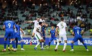 9 October 2021; Chiedozie Ogbene of Republic of Ireland heads to score his side's third goal during the FIFA World Cup 2022 qualifying group A match between Azerbaijan and Republic of Ireland at the Olympic Stadium in Baku, Azerbaijan. Photo by Stephen McCarthy/Sportsfile