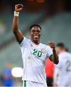 9 October 2021; Chiedozie Ogbene of Republic of Ireland celebrates after his side's victory in the FIFA World Cup 2022 qualifying group A match between Azerbaijan and Republic of Ireland at the Olympic Stadium in Baku, Azerbaijan. Photo by Stephen McCarthy/Sportsfile