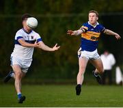 9 October 2021; Tom Shiels of Castleknock in action against Joseph Cherry of St Vincent's during the Go Ahead Dublin County Senior Club Football Championship Group 2 match between Castleknock and St Vincent's at Naul in Dublin. Photo by David Fitzgerald/Sportsfile