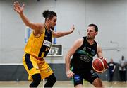 9 October 2021; Fergal O'Sullivan of Garvey's Tralee Warriors in action against Wail Al Mehraj of Team 360 Financial Killorglin during the InsureMyVan.ie Men's SuperLeague South Conference match between Garveys Tralee Warriors and Team 360 Financial Killorglin at Tralee Sports Complex in Tralee, Kerry. Photo by Brendan Moran/Sportsfile