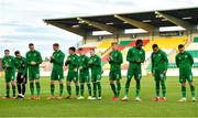 8 October 2021; Republic of Ireland players before the UEFA European U21 Championship Qualifier match between Republic of Ireland and Luxembourg at Tallaght Stadium in Dublin.  Photo by Eóin Noonan/Sportsfile