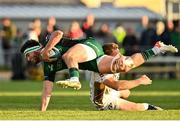 9 October 2021; Tom Daly of Connacht is tackled by Jack Dixon of Dragons during the United Rugby Championship match between Connacht and Dragons at The Sportsground in Galway. Photo by Seb Daly/Sportsfile