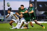 9 October 2021; Tiernan O’Halloran of Connacht is tackled by Jordan Williams of Dragons during the United Rugby Championship match between Connacht and Dragons at The Sportsground in Galway. Photo by Seb Daly/Sportsfile