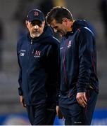 8 October 2021; Ulster head coach Dan McFarland, left, and Ulster defence coach Jared Payne before the United Rugby Championship match between Ulster and Benetton at Kingspan Stadium in Belfast. Photo by Ramsey Cardy/Sportsfile