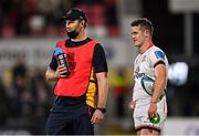 8 October 2021; Billy Burns of Ulster and Ulster skills coach Craig Newby during the United Rugby Championship match between Ulster and Benetton at Kingspan Stadium in Belfast. Photo by Ramsey Cardy/Sportsfile