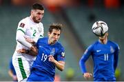 9 October 2021; Matt Doherty of Republic of Ireland in action against Filip Ozobic of Azerbaijan during the FIFA World Cup 2022 qualifying group A match between Azerbaijan and Republic of Ireland at the Olympic Stadium in Baku, Azerbaijan. Photo by Stephen McCarthy/Sportsfile