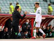 9 October 2021; Callum Robinson of Republic of Ireland with coach Keith Andrews during the FIFA World Cup 2022 qualifying group A match between Azerbaijan and Republic of Ireland at the Olympic Stadium in Baku, Azerbaijan. Photo by Stephen McCarthy/Sportsfile