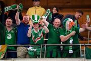 9 October 2021; Republic of Ireland supporters celebrate following the FIFA World Cup 2022 qualifying group A match between Azerbaijan and Republic of Ireland at the Olympic Stadium in Baku, Azerbaijan. Photo by Stephen McCarthy/Sportsfile