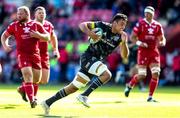 10 October 2021; Jack O’Sullivan of Munster makes his way to score the opening try during the United Rugby Championship match between Scarlets and Munster at Parc Y Scarlets in Llanelli, Wales. Photo by Gareth Everett/Sportsfile