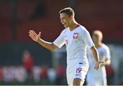 10 October 2021; Maksymilian Dziuba of Poland celebrates after scoring his side's first goal during the UEFA U17 Championship Qualifying Round Group 5 match between Poland and Andorra at The Mardyke in Cork. Photo by Eóin Noonan/Sportsfile