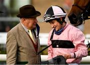 10 October 2021; Trainer John Kiely speaks with jockey Shane Foley after sending out Line Out to win the Paddy Power Irish Cesarewitch at The Curragh Racecourse in Kildare. Photo by Harry Murphy/Sportsfile
