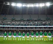 9 October 2021; Republic of Ireland players before the FIFA World Cup 2022 qualifying group A match between Azerbaijan and Republic of Ireland at the Olympic Stadium in Baku, Azerbaijan. Photo by Stephen McCarthy/Sportsfile