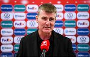9 October 2021; Republic of Ireland manager Stephen Kenny speaks to RTÉ following the FIFA World Cup 2022 qualifying group A match between Azerbaijan and Republic of Ireland at the Olympic Stadium in Baku, Azerbaijan. Photo by Stephen McCarthy/Sportsfile