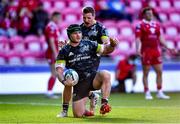 10 October 2021; Chris Cloete of Munster celebrates scoring his side's sixth try during the United Rugby Championship match between Scarlets and Munster at Parc Y Scarlets in Llanelli, Wales. Photo by Ben Evans/Sportsfile