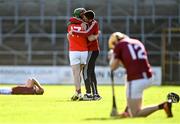 10 October 2021; James Stephen's manager Séamus Dwyer celebrates with Eoin Larkin after their side's victory in the Kilkenny County Senior Hurling Championship quarter-final match between James Stephen's and Dicksboro at UPMC Nowlan Park in Kilkenny. Photo by Piaras Ó Mídheach/Sportsfile