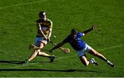 10 October 2021; Mark O'Keeffe of Blackrock has a shot on goal despite the best efforts of Glenn O'Connor of St Finbarr's during the Cork County Senior Club Hurling Championship Round 3 match between Blackrock and St Finbarr's at Pairc Ui Chaoimh in Cork. Photo by Brendan Moran/Sportsfile