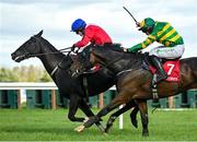 10 October 2021; Ontheropes, left, with Sean O'Keeffe up, on their way to winning the JT McNamara Ladbrokes Munster National Handicap Steeplechase, from second place A Wave Of The Sea, with Simon Torrens up, at Limerick Racecourse in Patrickswell, Limerick. Photo by Seb Daly/Sportsfile