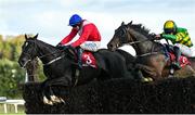 10 October 2021; Ontheropes, left, with Sean O'Keeffe up, jumps the last on their way to winning the JT McNamara Ladbrokes Munster National Handicap Steeplechase, from second place A Wave Of The Sea, with Simon Torrens up, at Limerick Racecourse in Patrickswell, Limerick. Photo by Seb Daly/Sportsfile