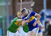 10 October 2021; Aodhán O'Brien of O'Donovan Rossa is tackled by Eoin McFerran of Dunloy during the Antrim County Senior Club Hurling Championship Final match between Dunloy and O'Donovan Rossa at Corrigan Park in Belfast. Photo by Ramsey Cardy/Sportsfile