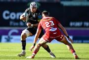 10 October 2021; Fineen Wycherley of Munster in action against Johnny Williams of Scarlets during the United Rugby Championship match between Scarlets and Munster at Parc Y Scarlets in Llanelli, Wales. Photo by Ben Evans/Sportsfile