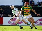 10 October 2021; TJ Reid of Ballyhale Shamrocks in action against Robert Lennon of Bennettsbridge during the Kilkenny County Senior Hurling Championship quarter-final match between Bennettsbridge and Ballyhale Shamrocks at UPMC Nowlan Park in Kilkenny. Photo by Piaras Ó Mídheach/Sportsfile