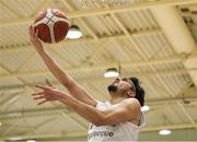 9 October 2021; Melini Enrique of Griffith College Templeogue scores a lay up during the InsureMyVan.ie Men's Super League North Conference match between DCU St Vincent's and Griffith College Templeogue at DCU Sports Complex in Dublin. Photo by Daniel Tutty/Sportsfile