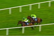 10 October 2021; Agritime, left, with Michael O'Sullivan up, on their way to winning the Follow Limerick Racecourse On Facebook Flat Race, from second place King Kali, with Michael McGuane up, at Limerick Racecourse in Patrickswell, Limerick. Photo by Seb Daly/Sportsfile