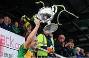 10 October 2021; Dunloy captain Paul Shiels lifts the cup following his side's victory in the Antrim County Senior Club Hurling Championship Final match between Dunloy and O'Donovan Rossa at Corrigan Park in Belfast. Photo by Ramsey Cardy/Sportsfile