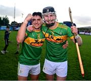 10 October 2021; Sean Elliott, left, and Aaron Crawford of Dunloy celebrate following the Antrim County Senior Club Hurling Championship Final match between Dunloy and O'Donovan Rossa at Corrigan Park in Belfast. Photo by Ramsey Cardy/Sportsfile