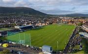 10 October 2021; An aerial view of match action, with Black Mountain in the background, during the Antrim County Senior Club Hurling Championship Final match between Dunloy and O'Donovan Rossa at Corrigan Park in Belfast. Photo by Ramsey Cardy/Sportsfile